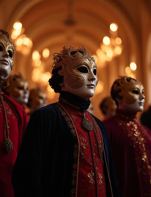 Golden renaissance masquerade ball in a grand Southbank hall